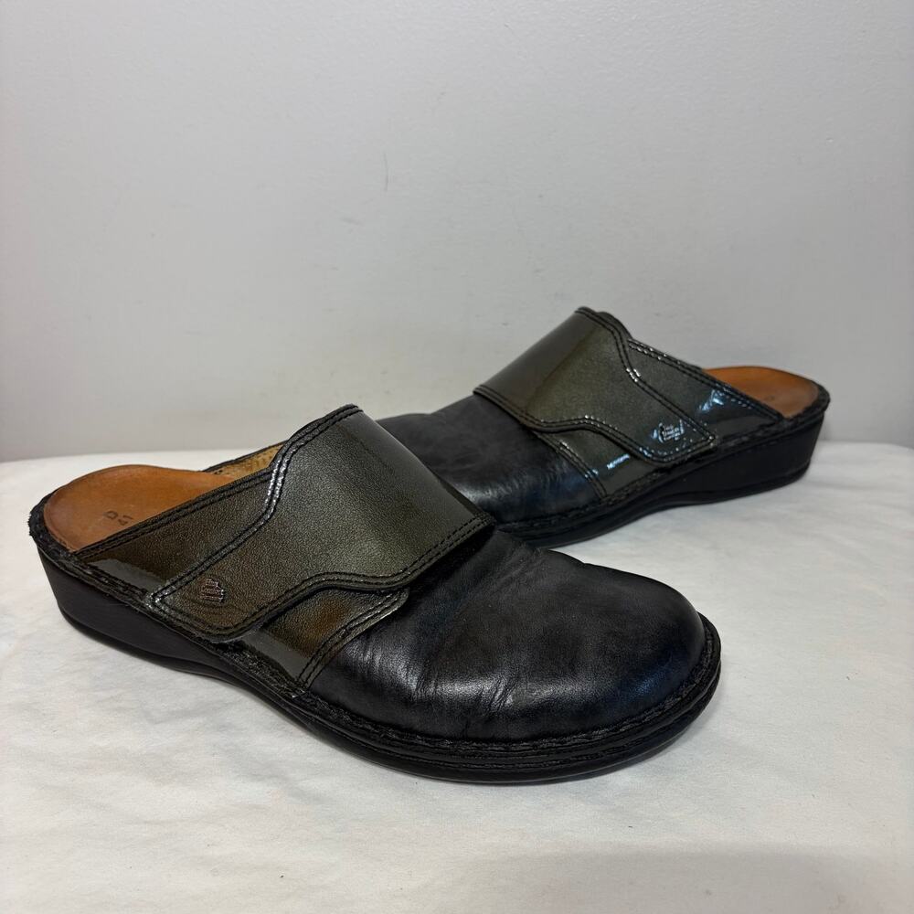 Finn Comfort Aussee Black Green Leather Clogs Mules Casual Grunge Slip On 10.5